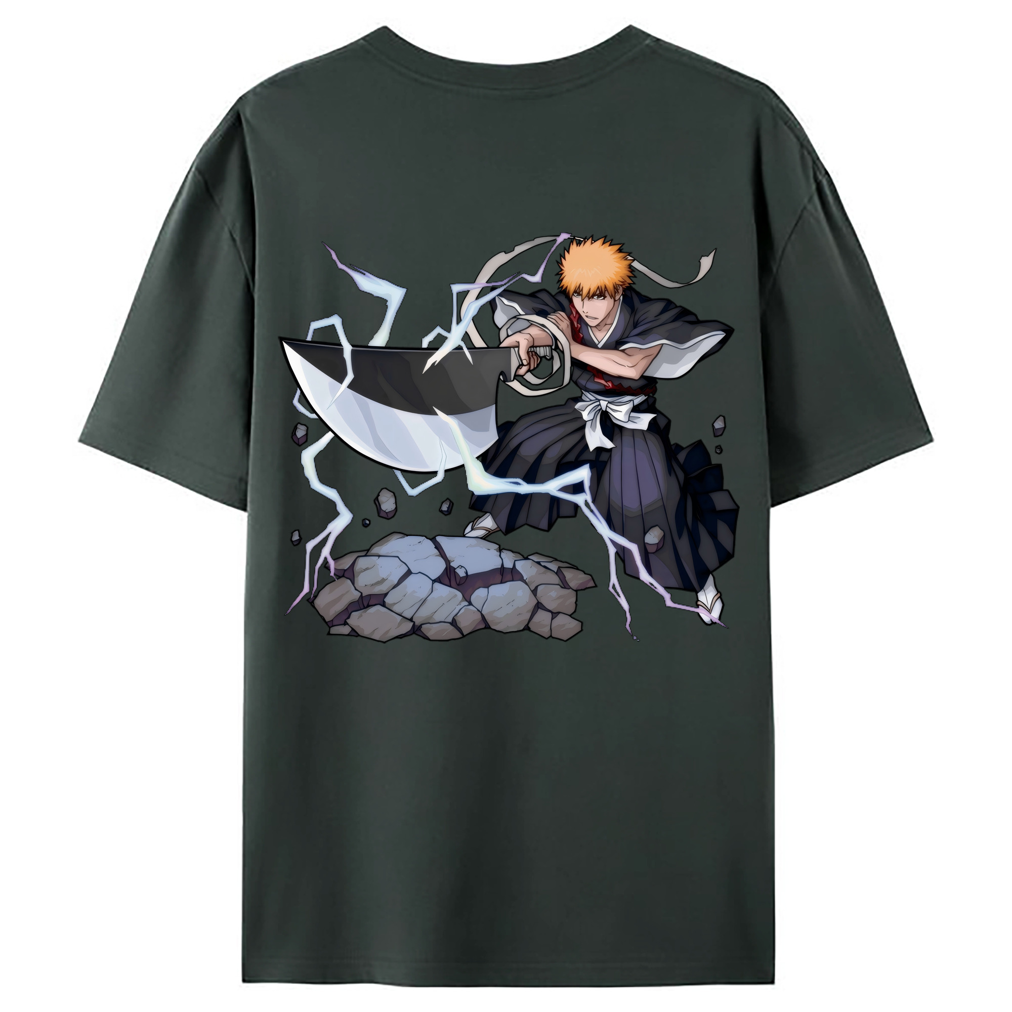 （画像用） ブリーチ 黒崎一護（くろさき いちご）BLEACH Kurosaki Ichigo 綿100％ メンズ半袖Tシャツ（バックプリント） 通気性